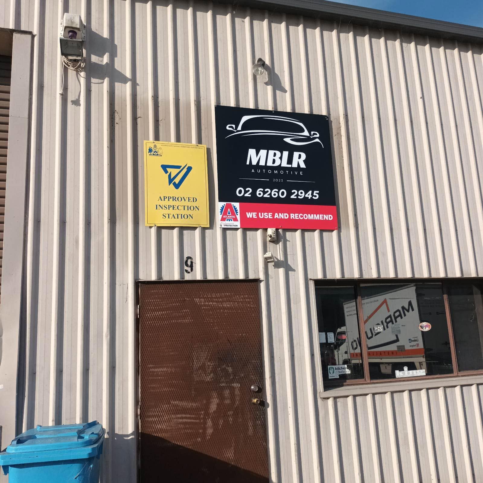 Shopfront of Unit 9 at 60 Sheppard Street, Hume, with the MBLR Automotive sign above the door